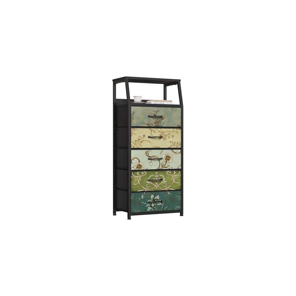 Furnulem 5 Drawers Dresser for Bedroom, Fabric Tall Nightstand