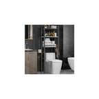 Kalrin Over The Toilet Storage with X Shape Side Guardrail, 3-Tier Over Toilet Storage Rack with Drain Basket, Freestanding Bathroom Organizer for Balcony Laundry, Pure Black
