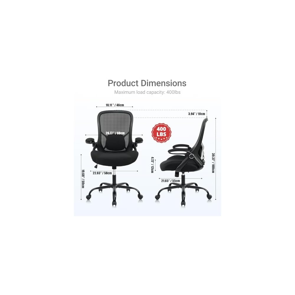 HYLONE 400lb Office Chair Big and Tall,Desk Chair with Lumbar Support,Black