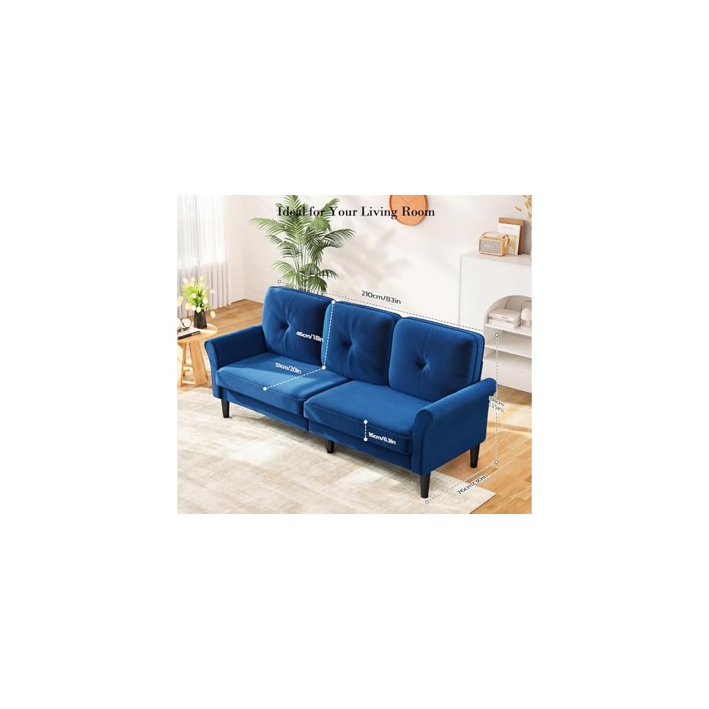 Loveseat Sofa, 83" Love Seat Couches, Velvet Small Couch, Blue Couch
