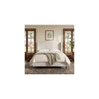 Upholstered Platform Wingback Bed Frame with 54" High Headboard, Solid Walnut Wood Feet, Sturdy Metal & Wood Slats (Chenille, Ivory White-R7902, Queen (U.S. Standard))