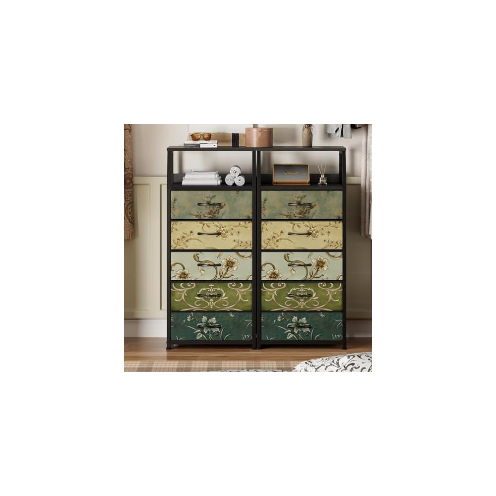 Furnulem 5 Drawers Dresser for Bedroom, Fabric Tall Nightstand