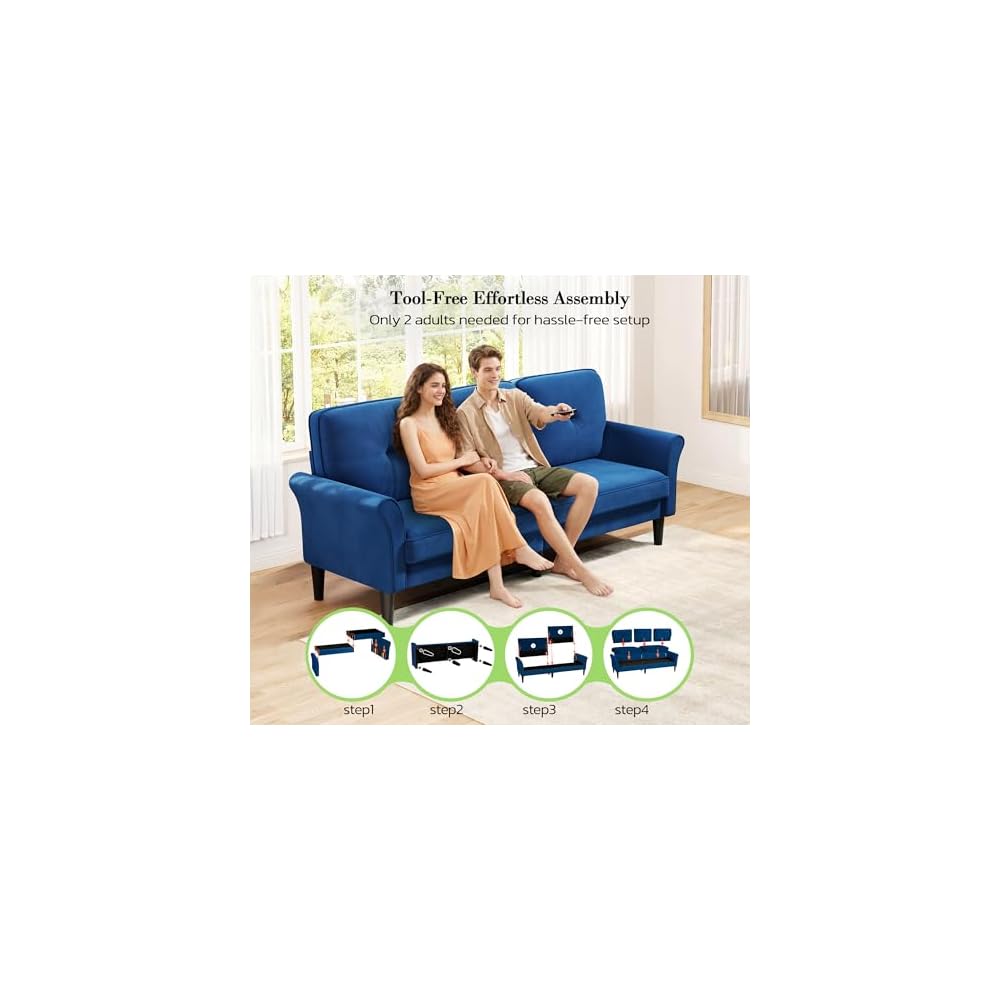 Loveseat Sofa, 83" Love Seat Couches, Velvet Small Couch, Blue Couch