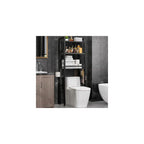 Kalrin Over The Toilet Storage with X Shape Side Guardrail, 3-Tier Over Toilet Storage Rack with Drain Basket, Freestanding Bathroom Organizer for Balcony Laundry, Pure Black