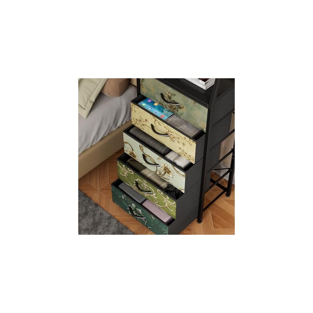 Furnulem 5 Drawers Dresser for Bedroom, Fabric Tall Nightstand