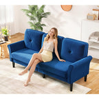 Loveseat Sofa, 83" Love Seat Couches, Velvet Small Couch, Blue Couch